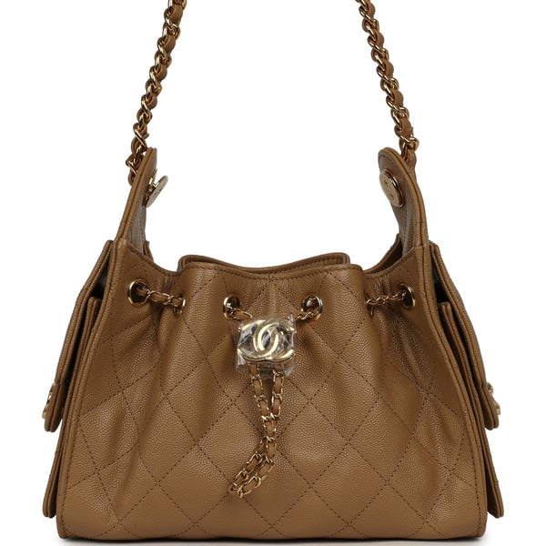 Chanel Mini 25 Hobo Bag Light Brown Caviar Gold Hardware