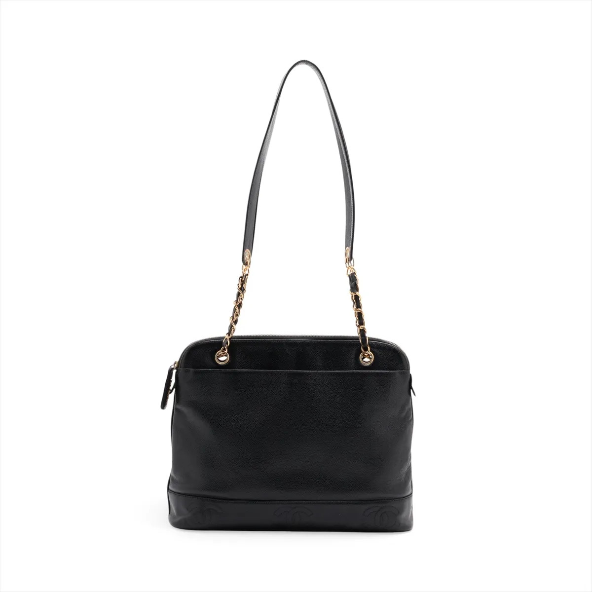 Chanel Triple Coco Caviar Skin Chain Shoulder Bag Black Gold Metal Fittings 4XXX
