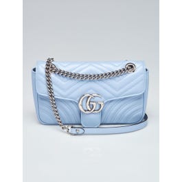 Gucci Blue Quilted Leather GG Marmont Small Matelasse Shoulder Bag