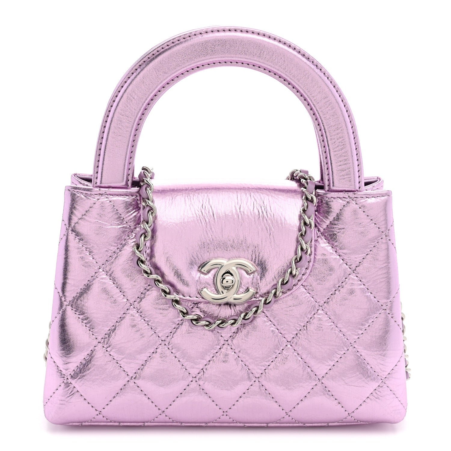 Chanel Metallic Aged Calfskin Quilted Nano Kelly Shopper Pink