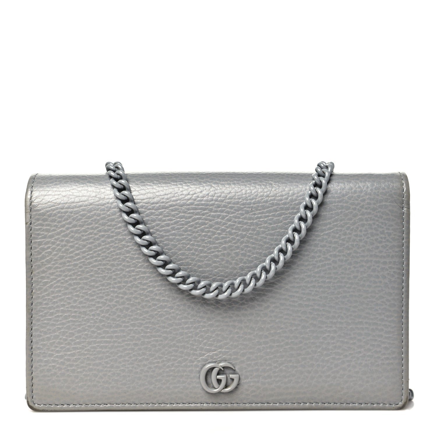 Gucci Dollar Calfskin Enamel Monochrome Mini GG Marmont Chain Wallet Deep Grey
