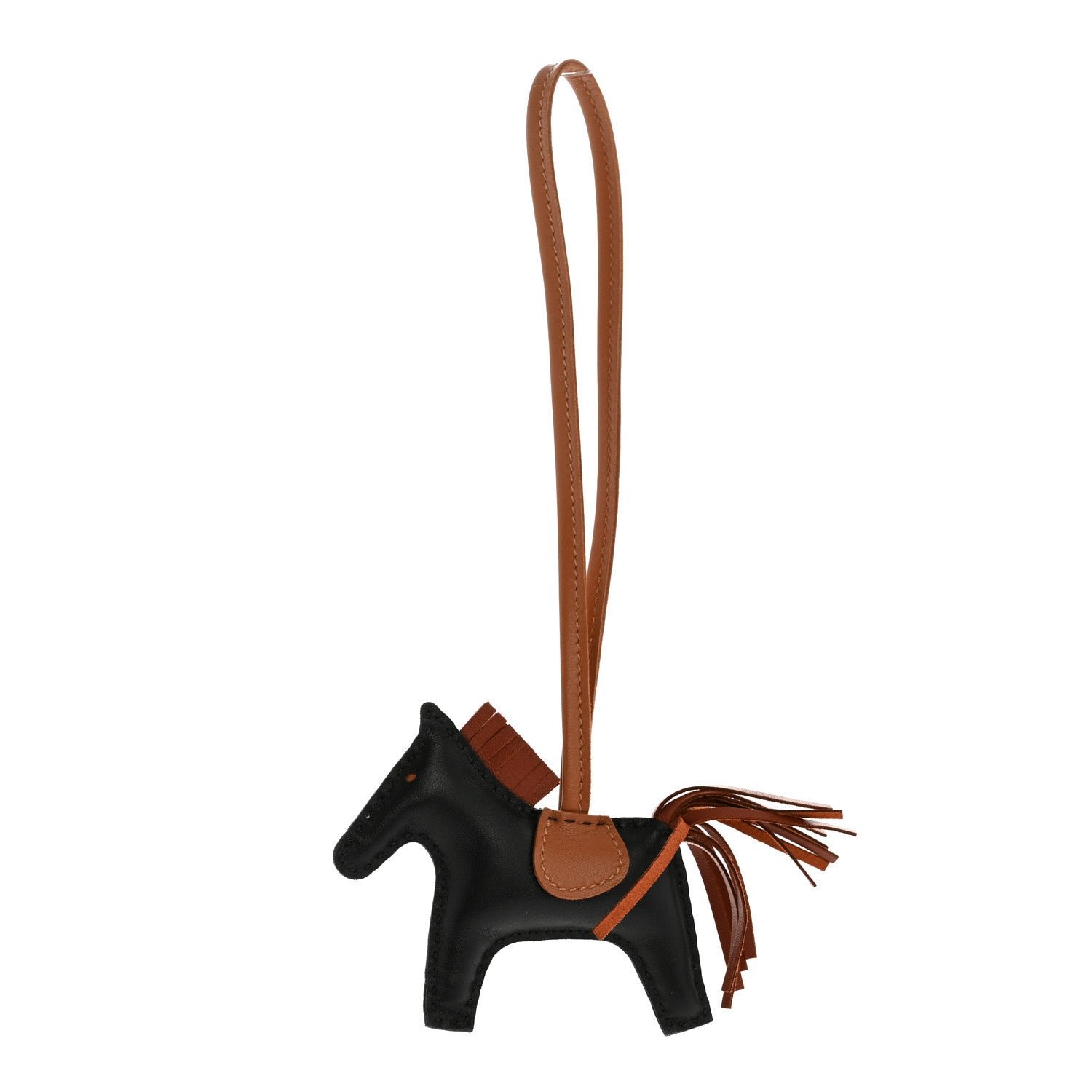 Hermes Milo Lambskin Grigri Rodeo Horse Bag Charm PM Black Sienne Gold