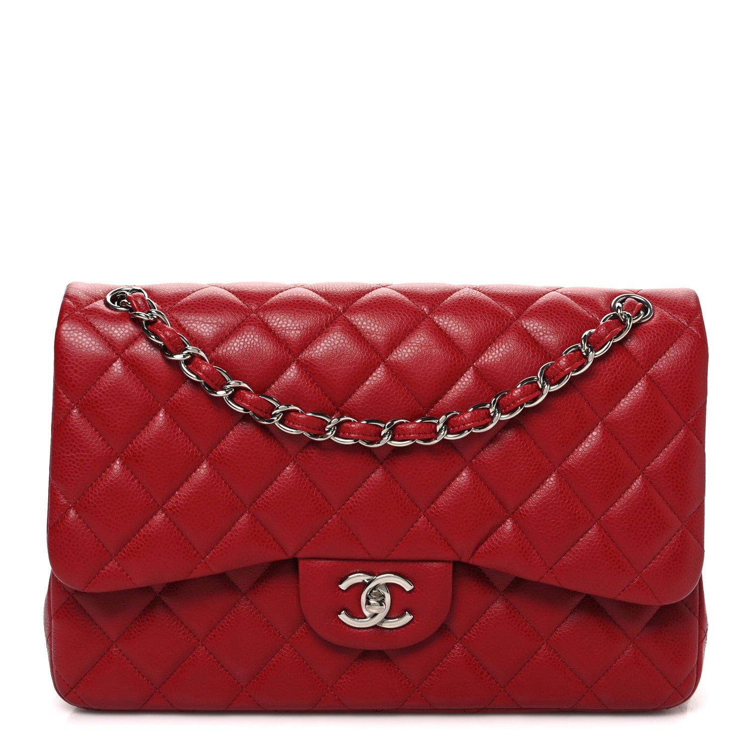 Chanel Caviar Quilted Jumbo Double Flap Dark Red