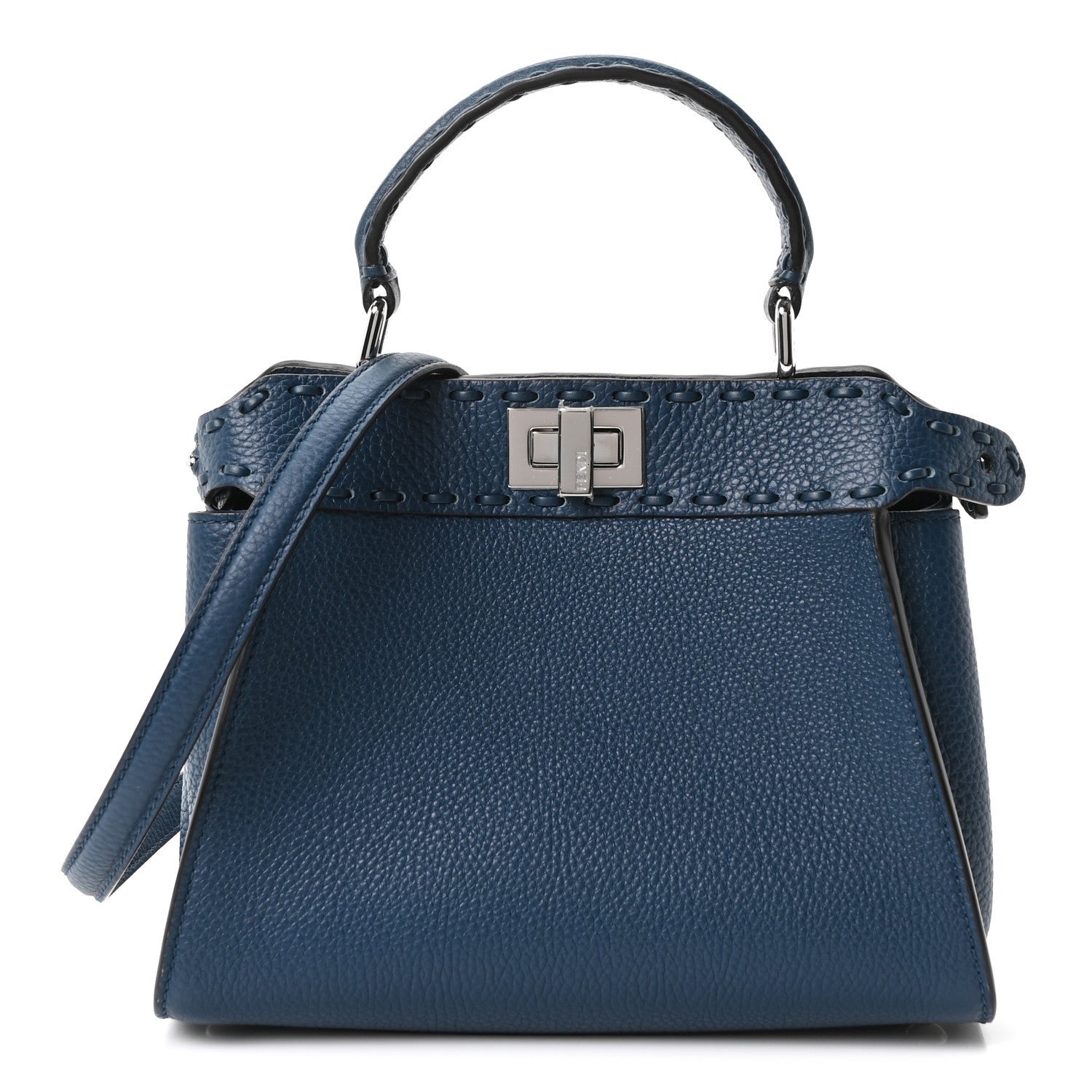 Fendi Cuoio Romano Selleria Macro Stitchings Mini Peekaboo Iconic Satchel Placca Argento