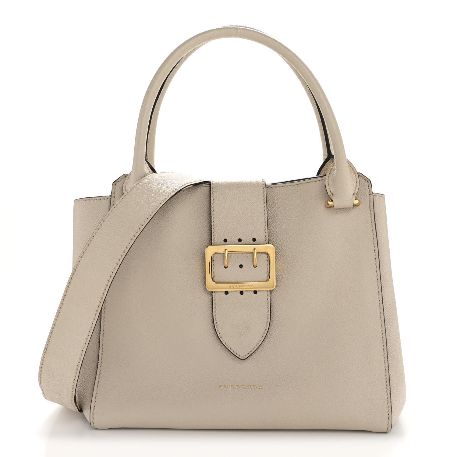 Burberry Soft Grain Calfskin Medium Buckle Tote Limestone