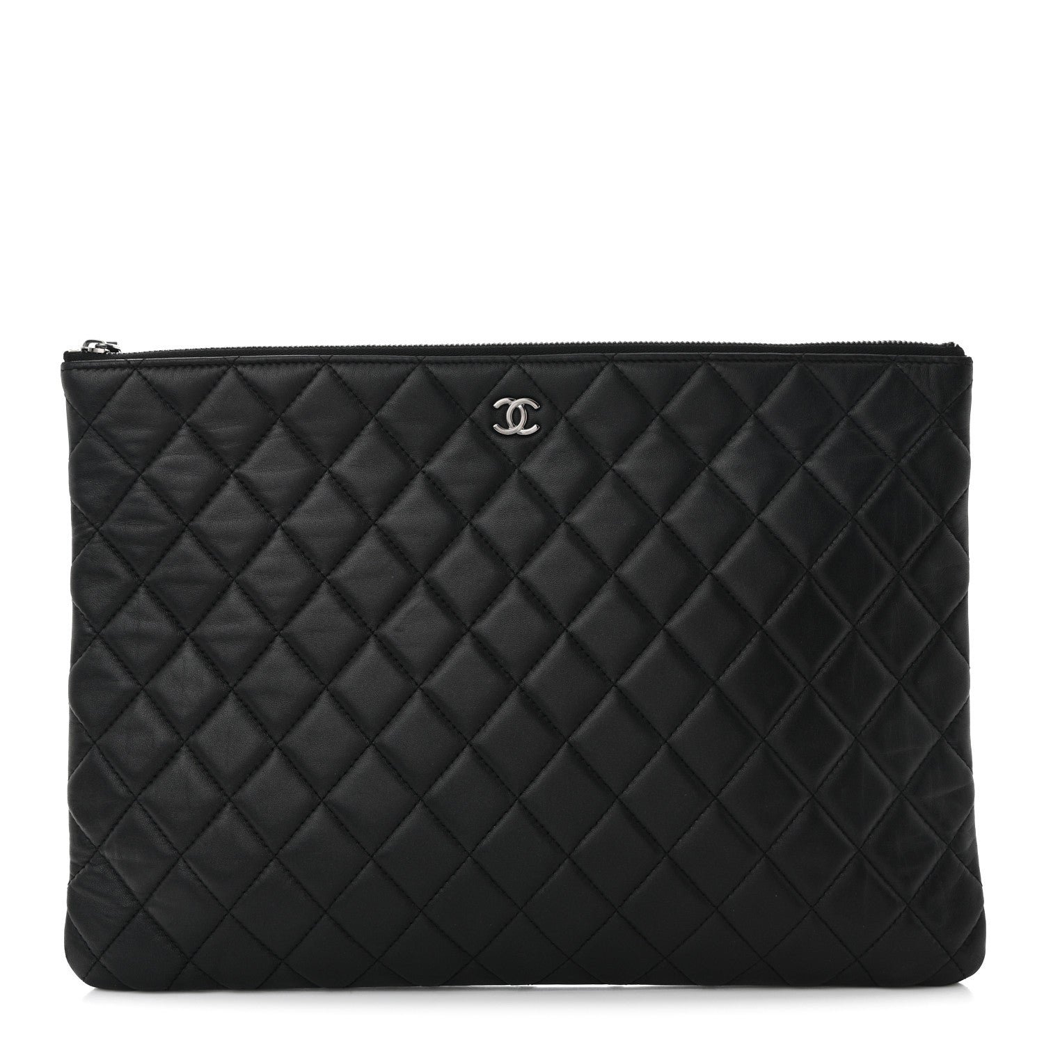 Chanel Lambskin Quilted Large Cosmetic Case Black