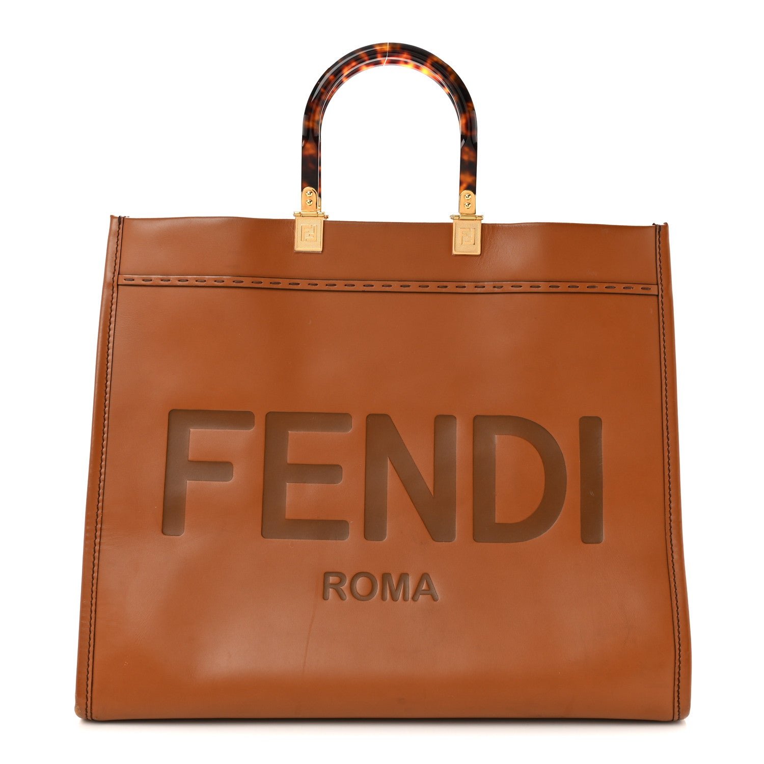 Fendi Vitello King Plexiglass Large Fendi Sunshine Shopper Tote Cuoio