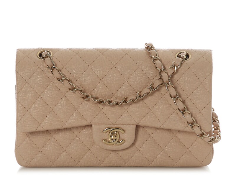 Beige Quilted Caviar Medium Classic Double Flap Bag Gold Hardware, 2022