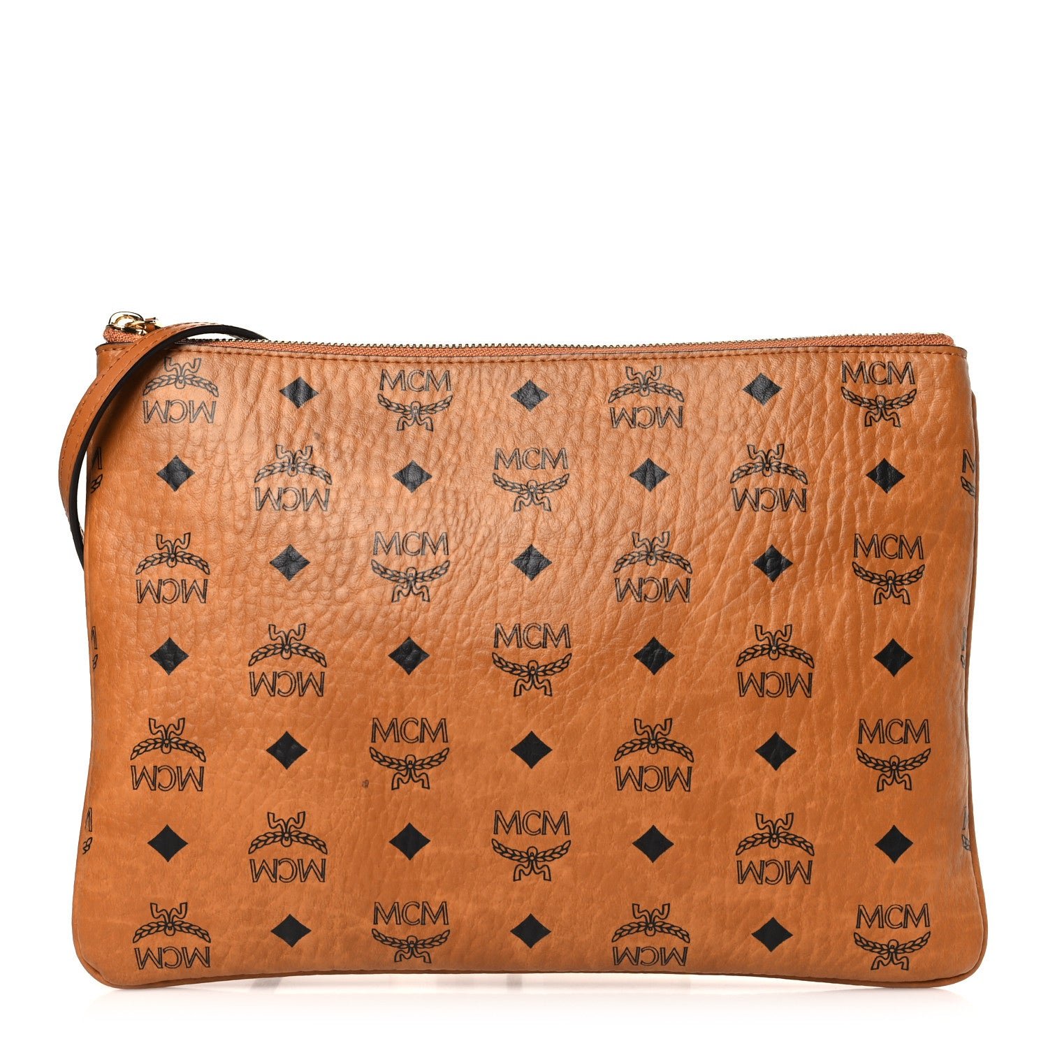 MCM Visetos Medium Crossbody Pouch Cognac