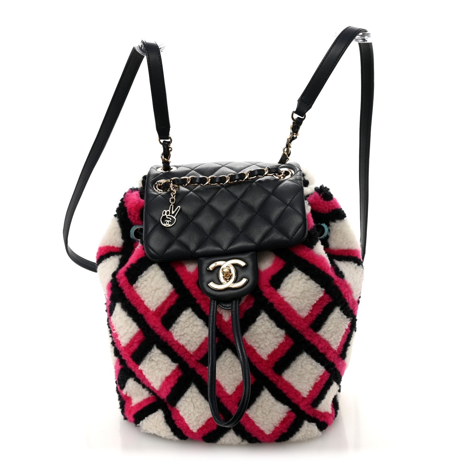 Chanel Lambskin Shearling Small Urban Spirit Backpack White Fuchsia Navy