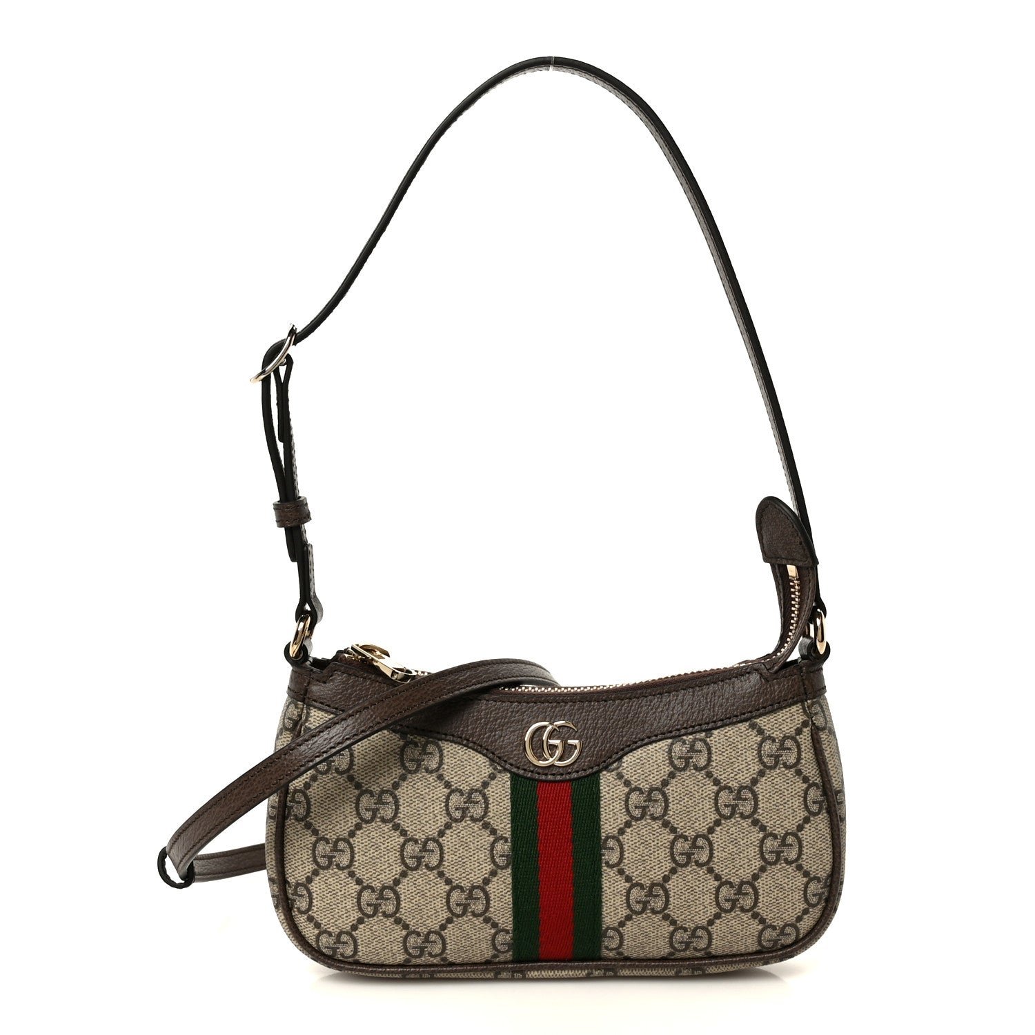 Gucci GG Supreme Monogram Textured Dollar Calfskin Web Mini Ophidia Shoulder Bag Beige Ebony New Acero