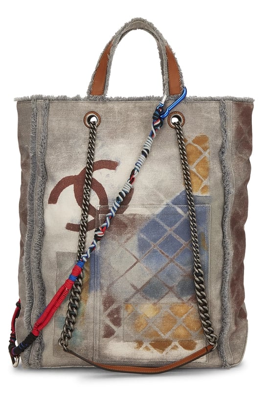 Beige Canvas Graffiti Tote