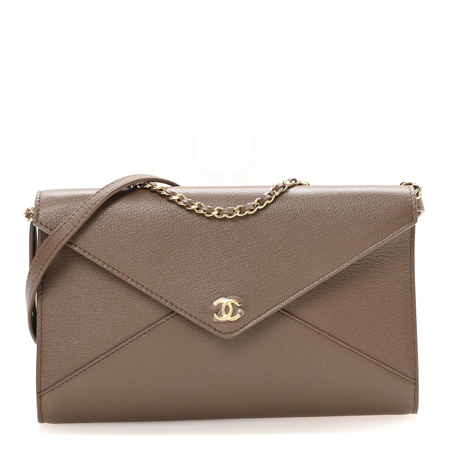 Chanel Grained Goatskin CC Express Clutch With Chain  Light Brown