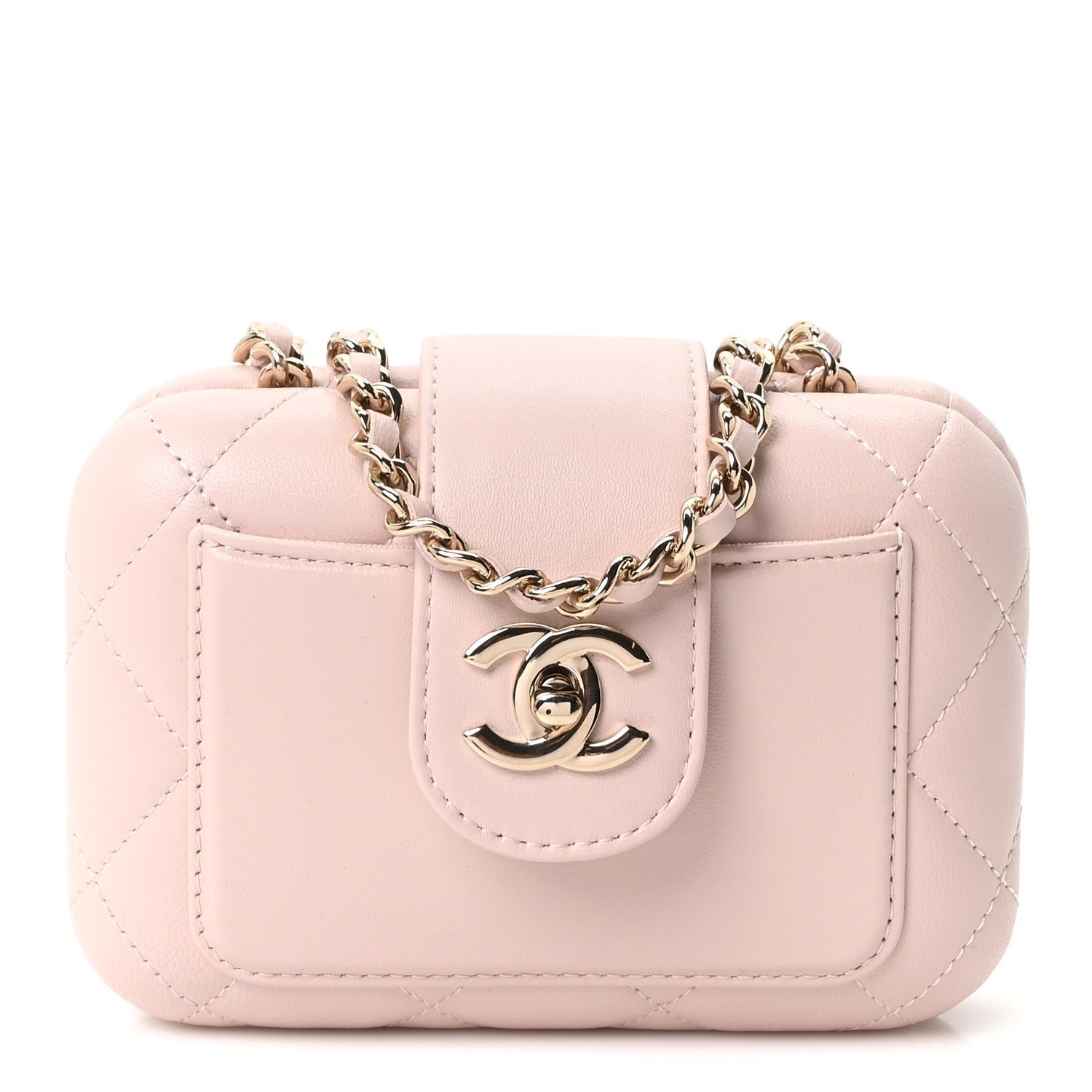 Chanel Lambskin Quilted Mini CC Chain Pocket Bag Light Pink