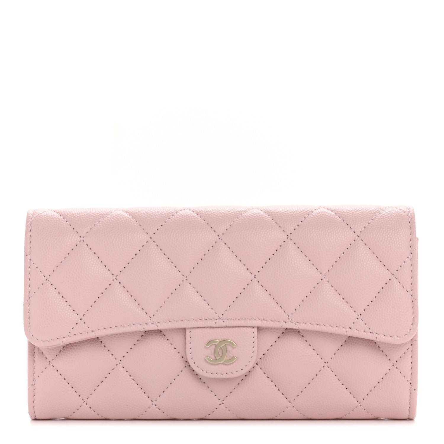Chanel Caviar Quilted Large Gusset Flap Wallet Light Pink