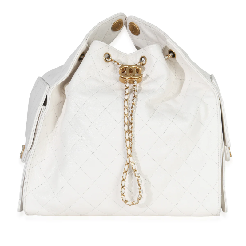 White Quilted Caviar Large 25 Aged Gold Hardware, 2025