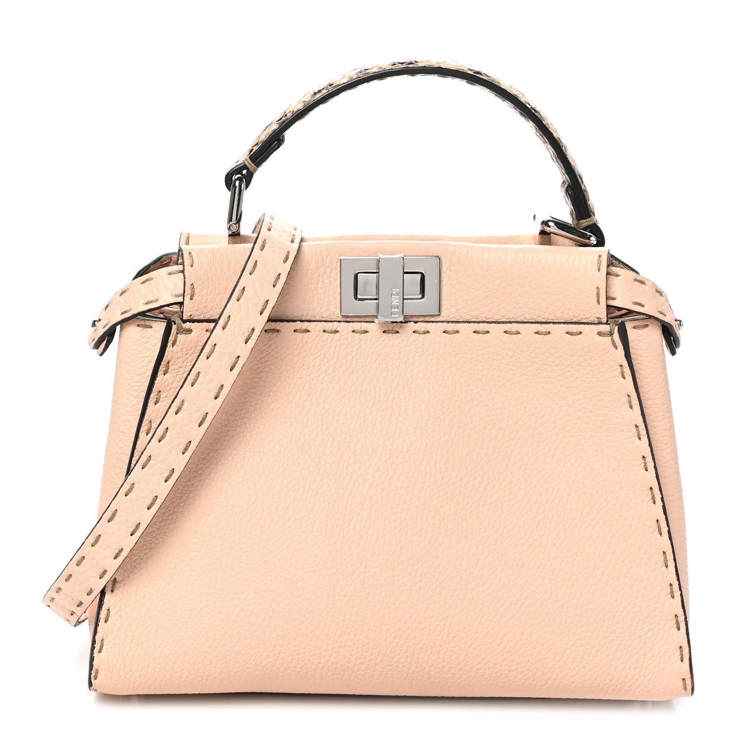 Fendi Cuoio Romano Snakeskin Selleria Mini Peekaboo Iconic Satchel Rosa Plaster