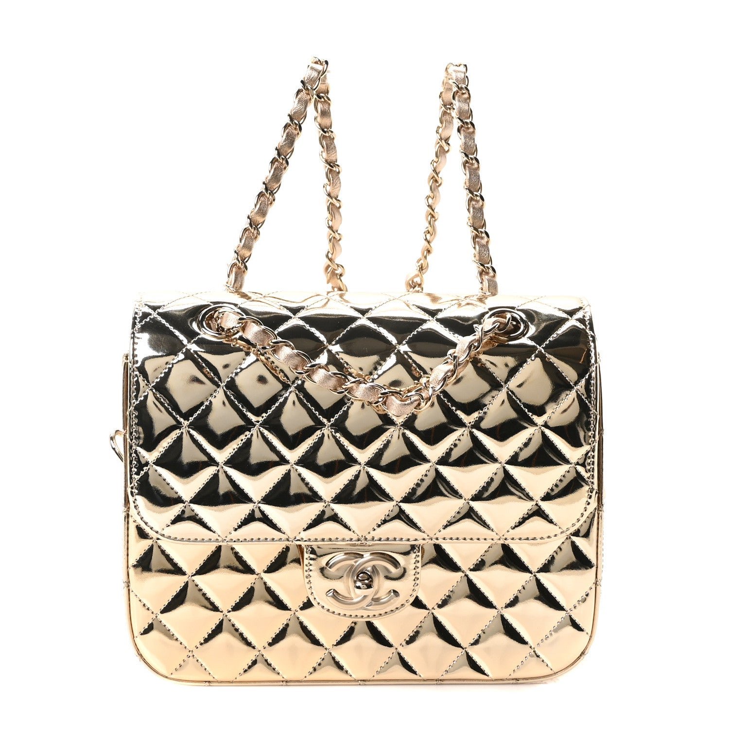 Chanel Mirror Calfskin Metallic Calfskin Quilted Hollywood Boulevard Backpack With Coin Purse Gold