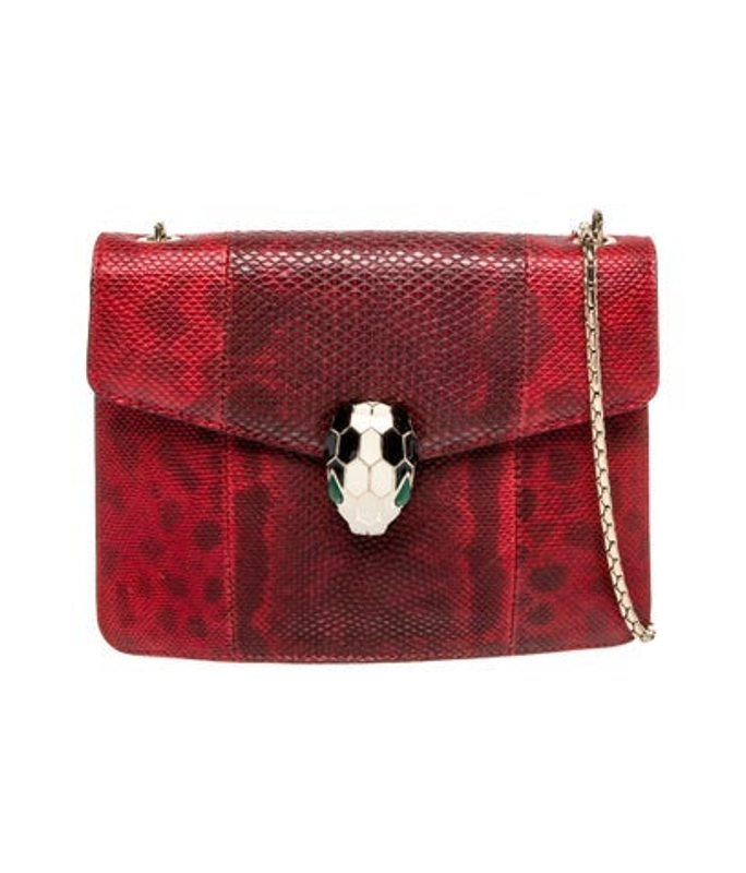 Bvlgari Snakeskin Red Black Karung Leather Small Serpenti Forever Shoulder Bag