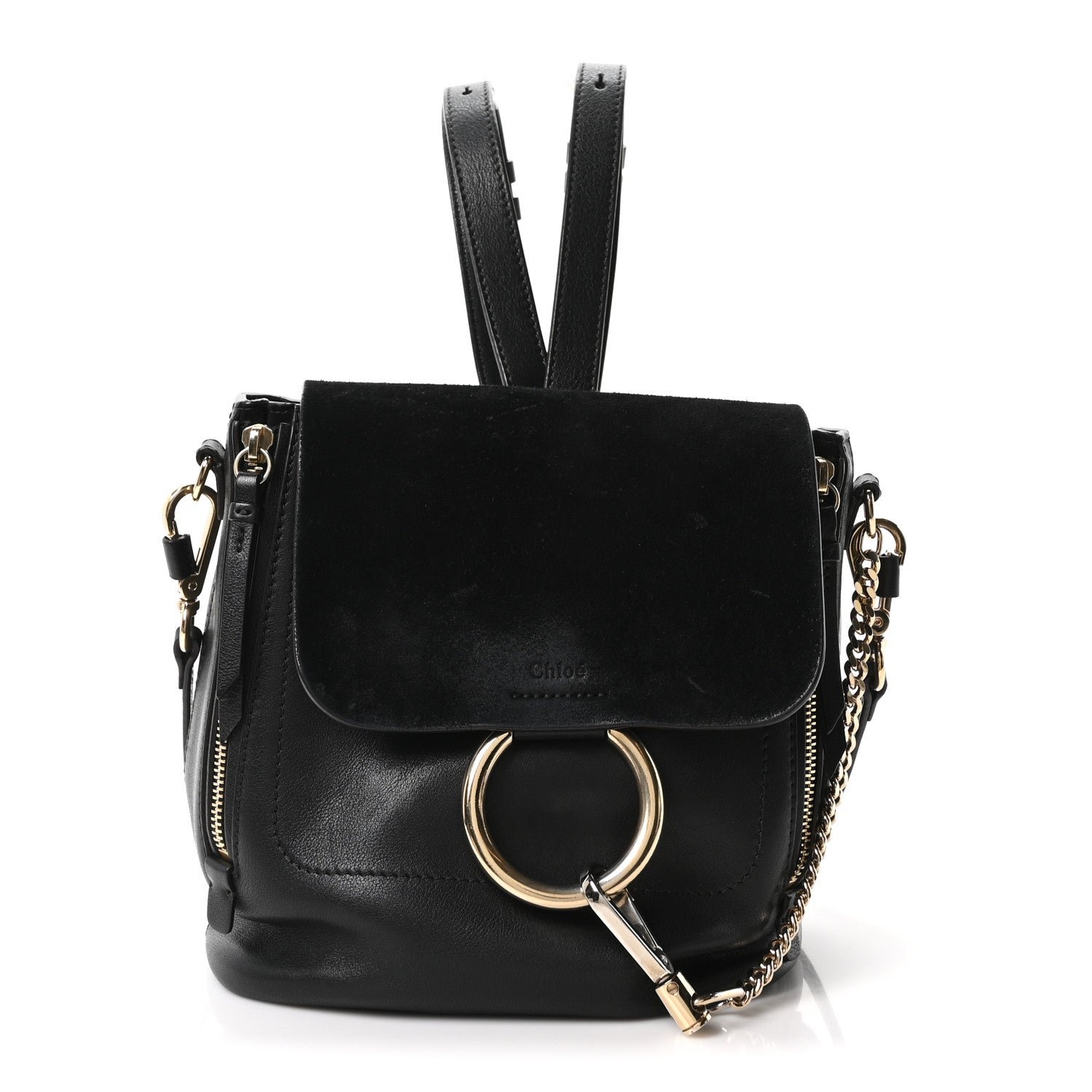 Chloe Suede Calfskin Small Faye Backpack Black