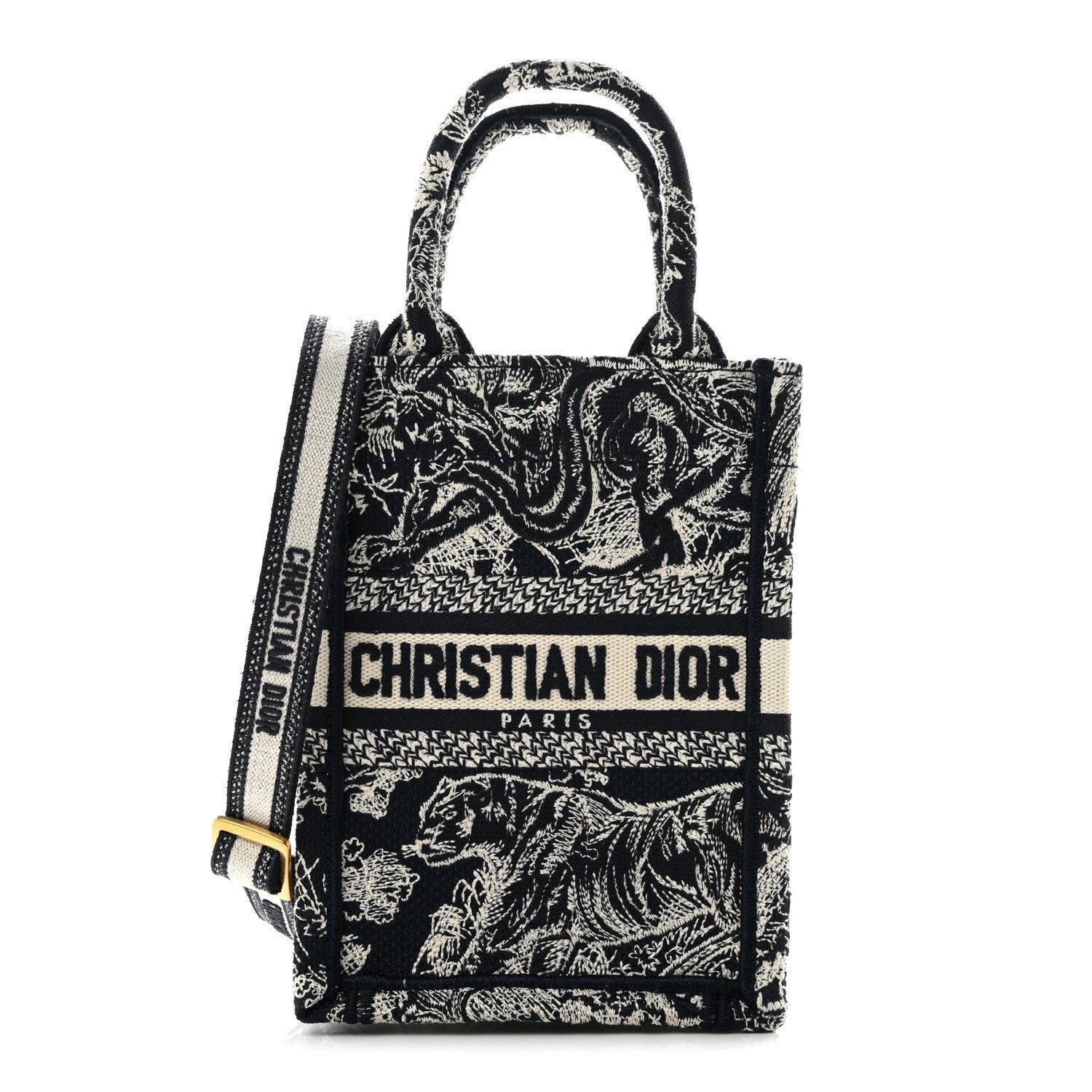 Christian Dior Canvas Toile de Jouy Reverse Embroidered Mini Book Tote Phone Bag Blue