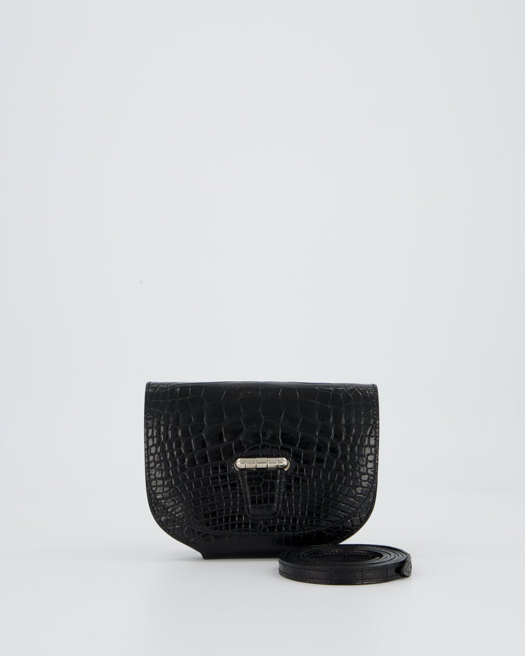 Hermès Mini Convoyeur Bag with Strap in Black Shiny Alligator with Palladium Hardware