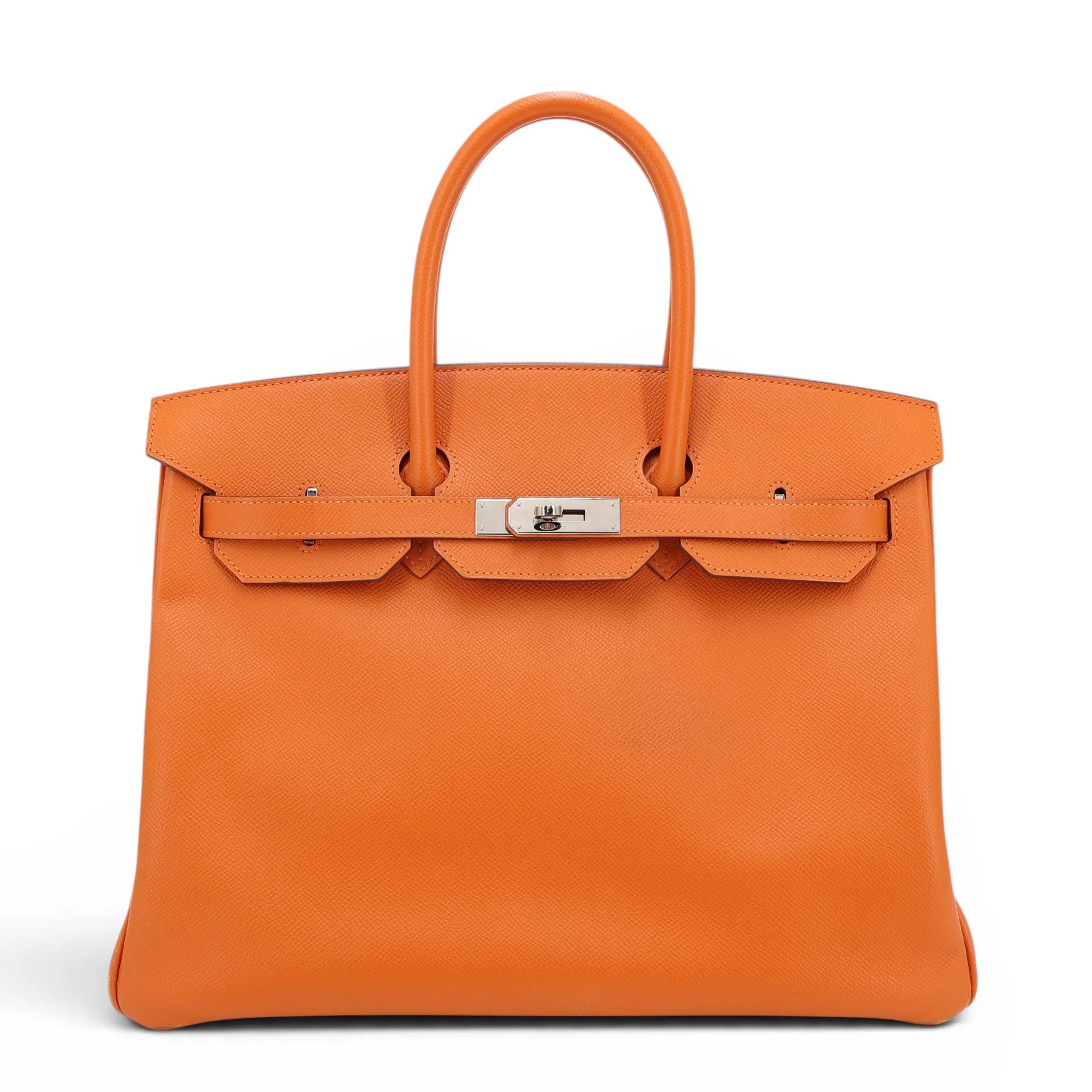 Very Good ( Rank A) HERMÈS Birkin 35 Orange (93) Epsom Palladium hardware Square Q (2013)