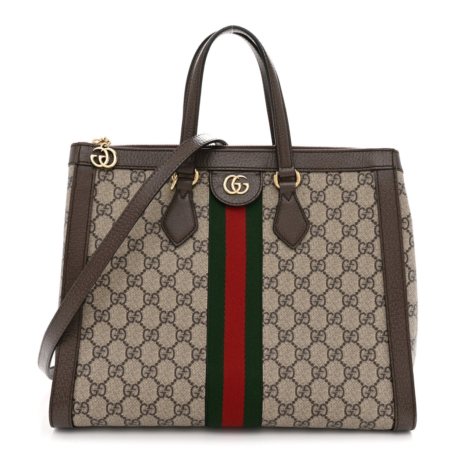 Gucci GG Supreme Monogram Web Medium Ophidia Tote Bag Brown