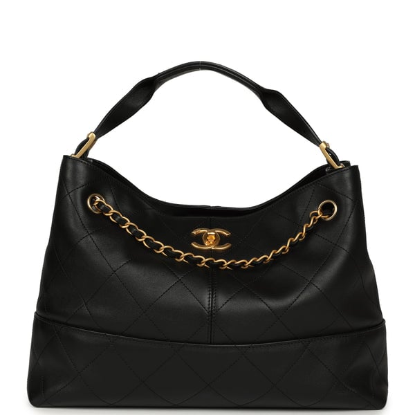 Chanel Small Coco Hobo Bag Black Calfskin Antique Gold Hardware
