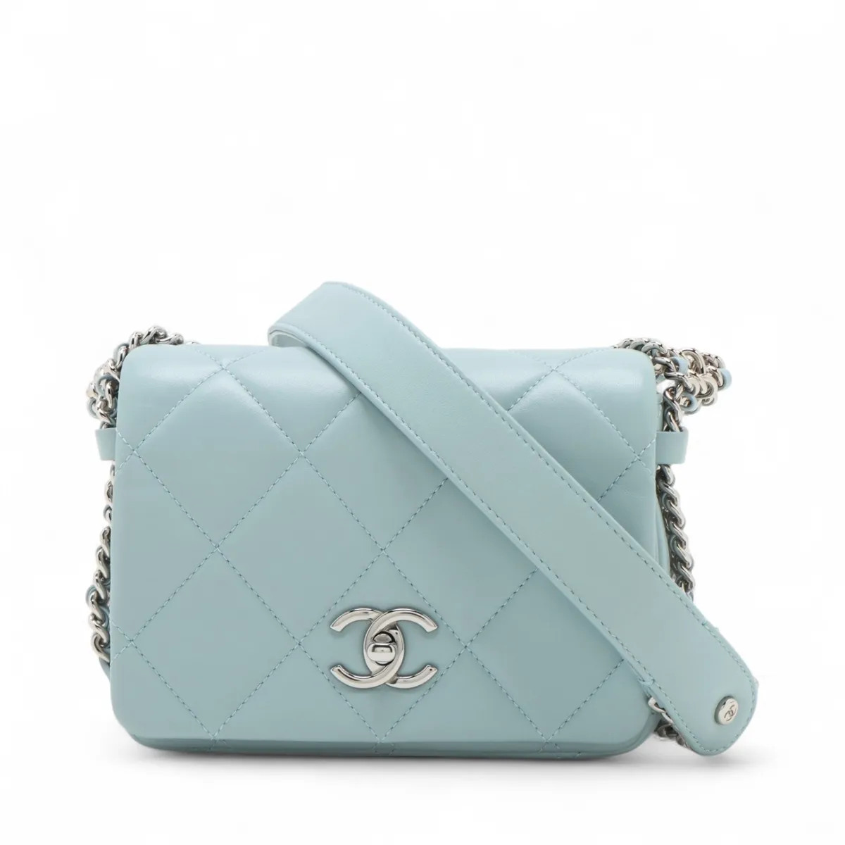 Chanel Matelasse Lambskin Chain Shoulder Bag Blue Silver Metal Fittings random p