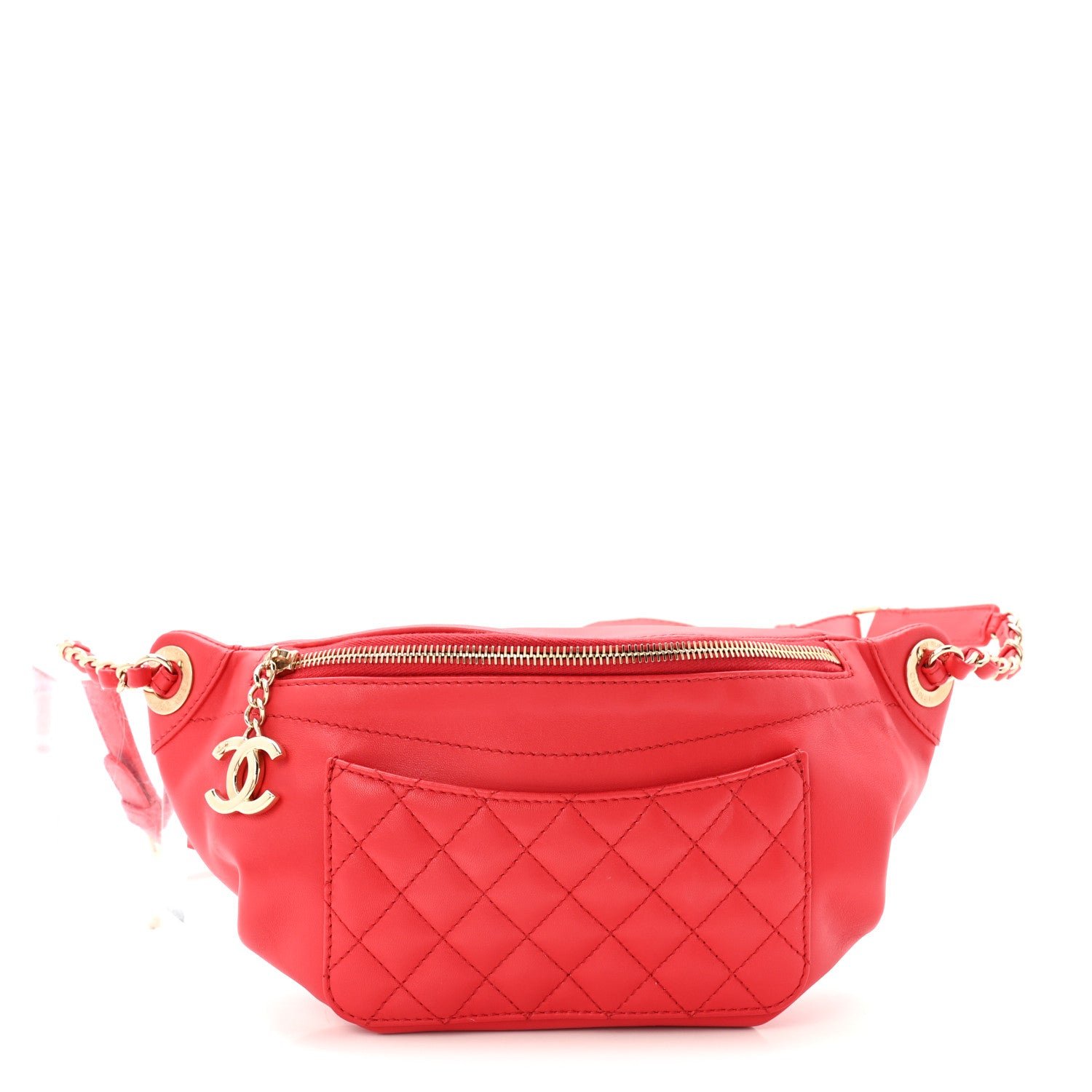 Chanel Lambskin Quilted Waist Bag Fanny Pack Red