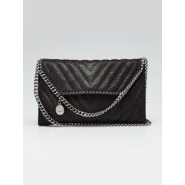 Stella McCartney Black Chevron Quilted Faux Leather Falabella Crossbody Pochette Bag
