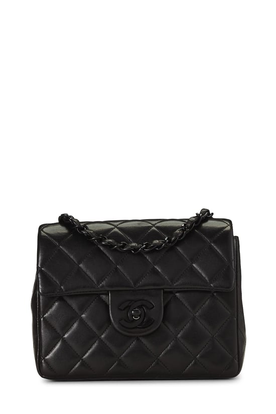 Black Quilted Lambskin Half Flap Mini