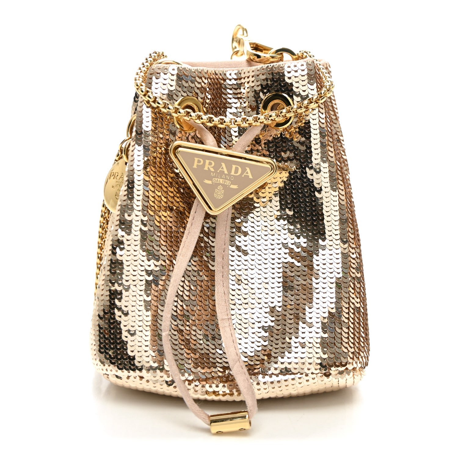 Prada Sequin Satin Triangle Logo Mini Pouch Cammeo