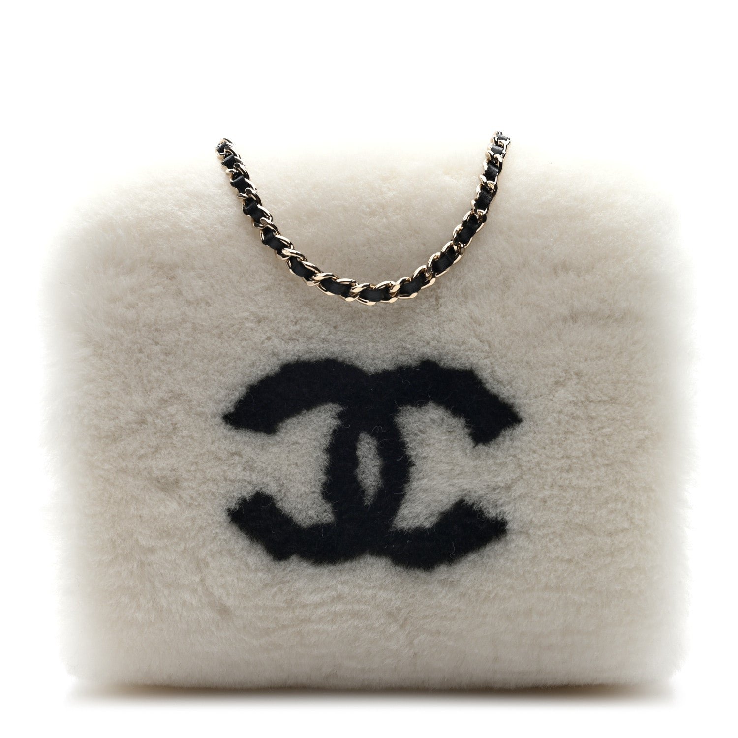 Chanel Muff Shearling Lambskin Bag Ecru Black
