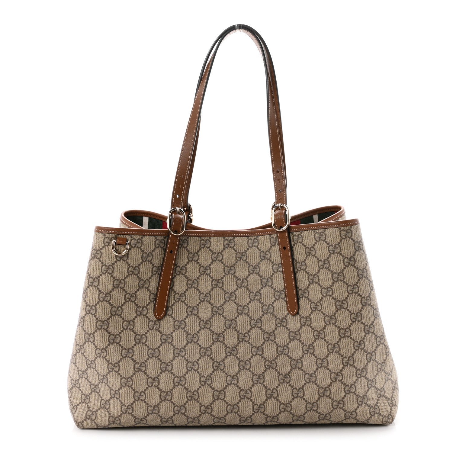 Gucci GG Supreme Monogram Emblem Large Tote Bag Beige Dark Brown