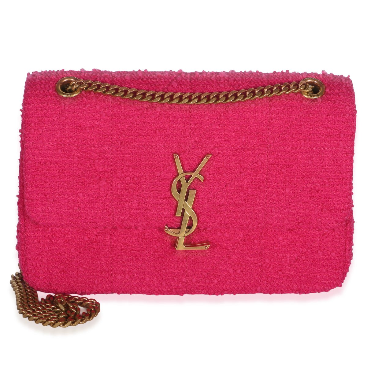 Magenta Boucle Tweed Patchwork Monogram Medium Jamie Baguette
