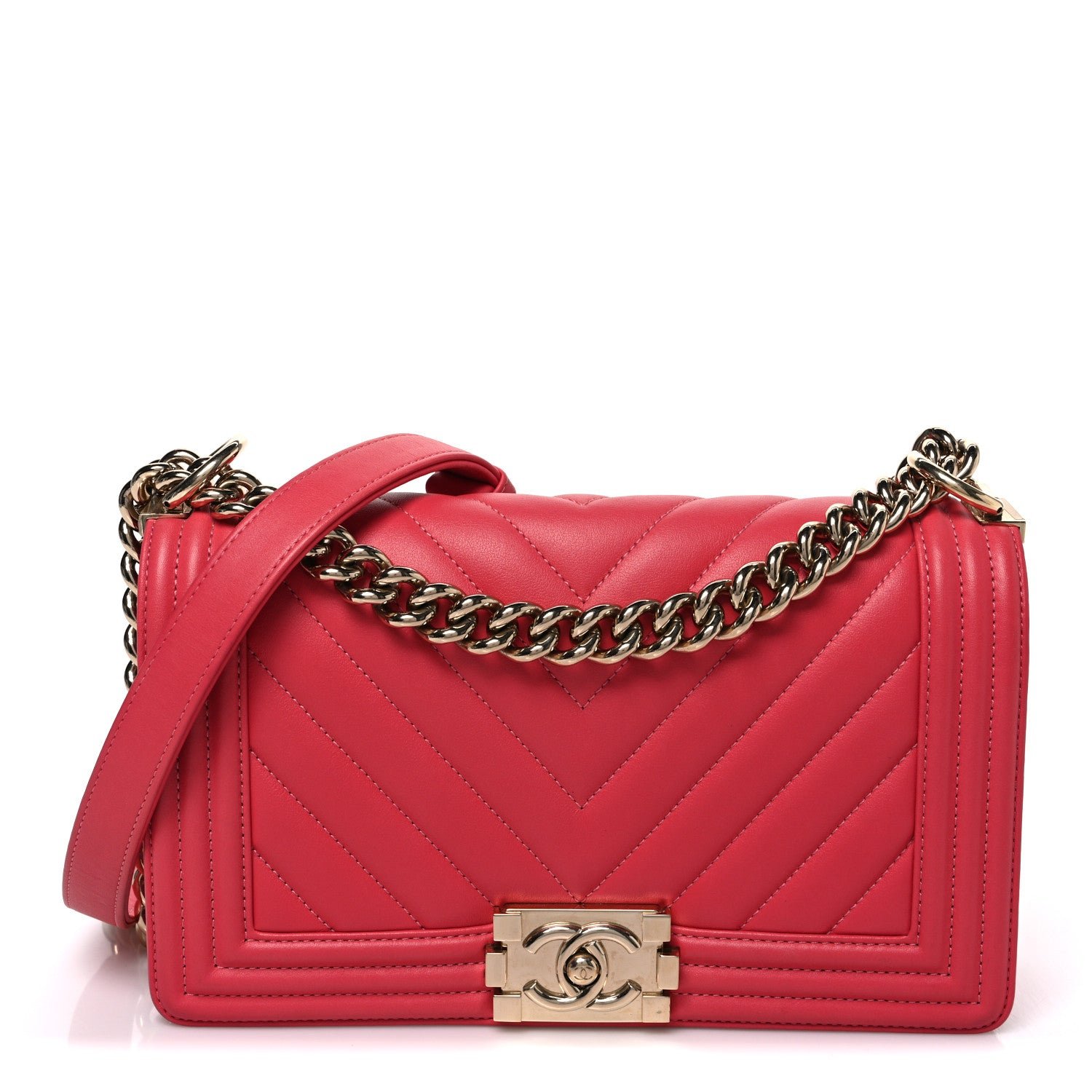 Chanel Calfskin Chevron Quilted Medium Boy Flap Pink
