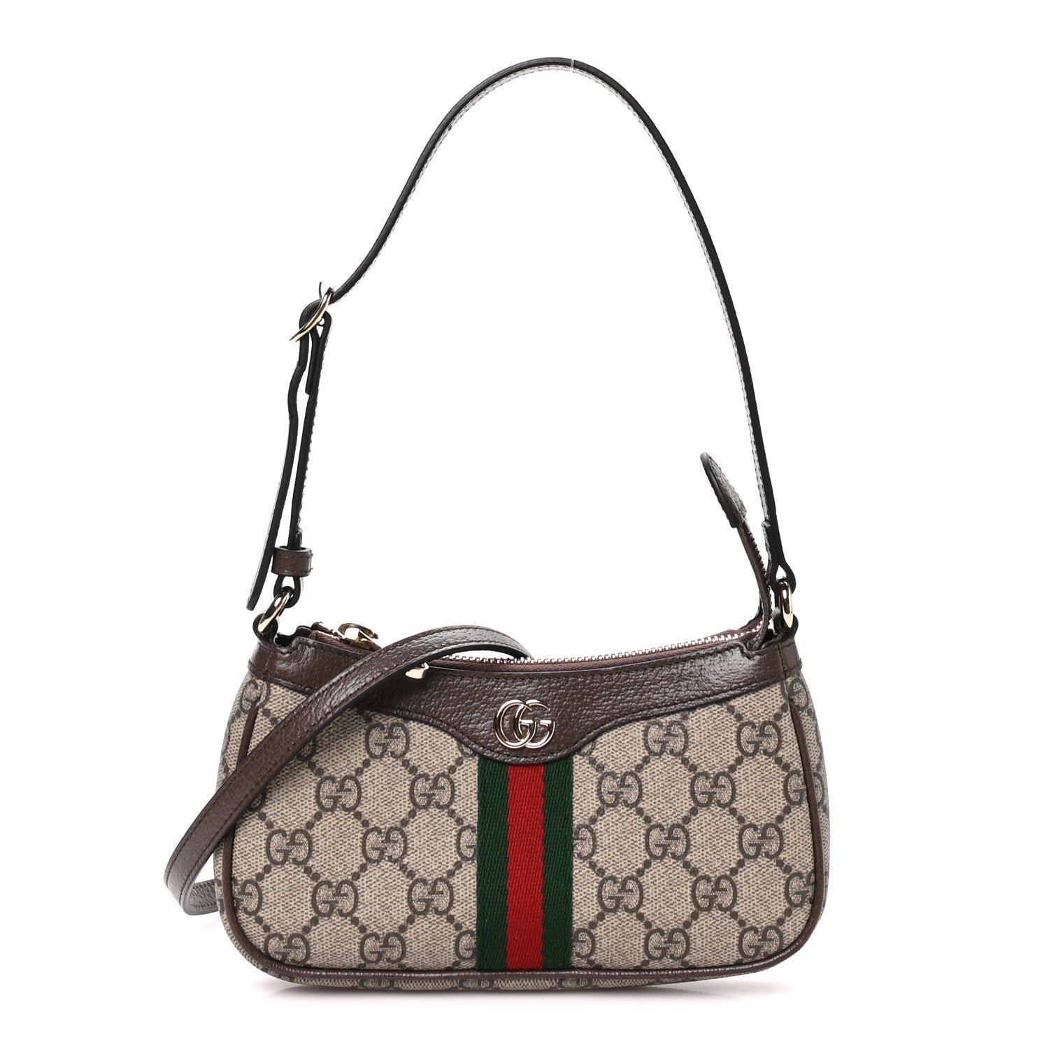 Gucci GG Supreme Monogram Textured Dollar Calfskin Web Mini Ophidia Shoulder Bag Beige Ebony New Acero