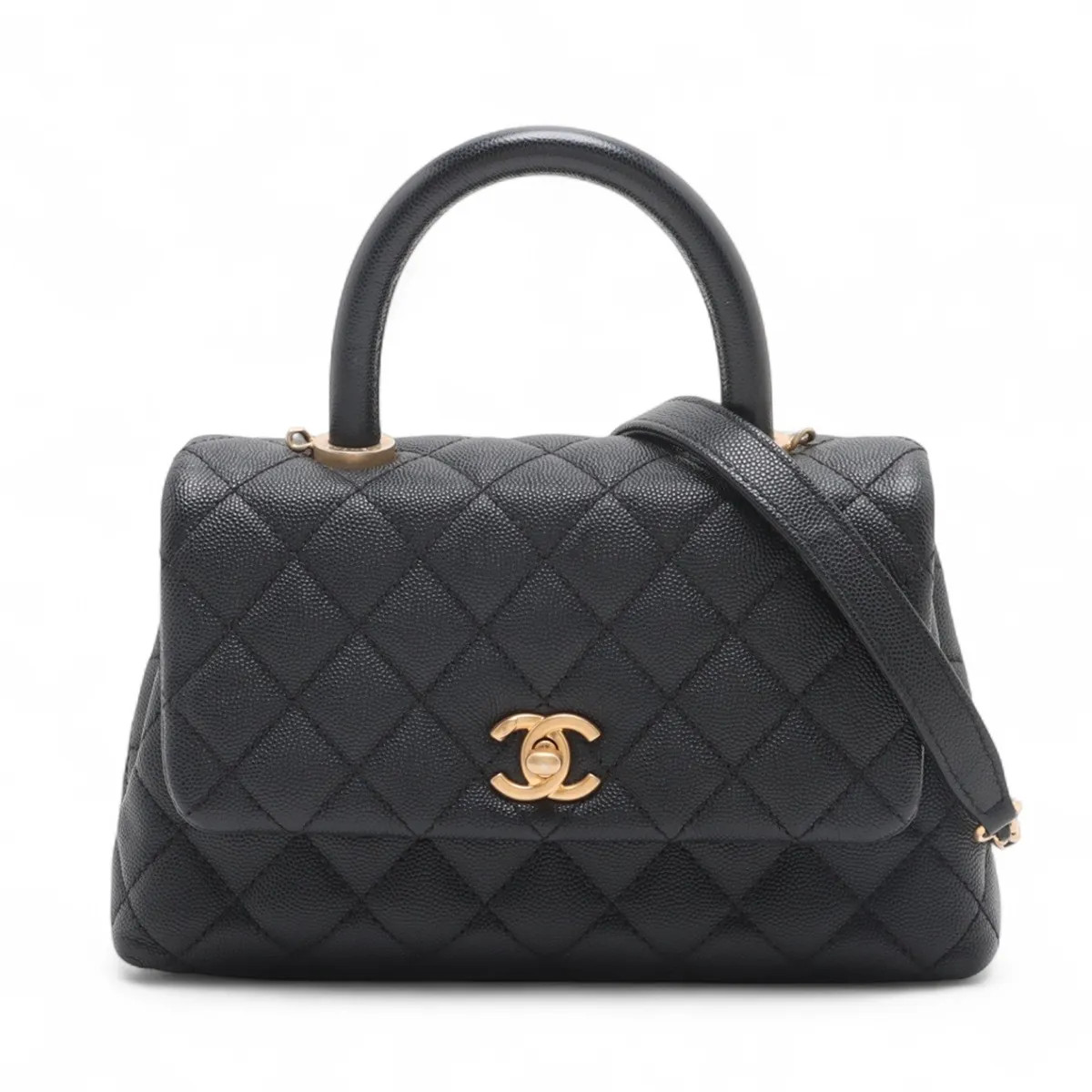 Chanel Coco handle 24 XS Caviar Skin 2 Way Handbag Black Gold Metal Fittings 24X