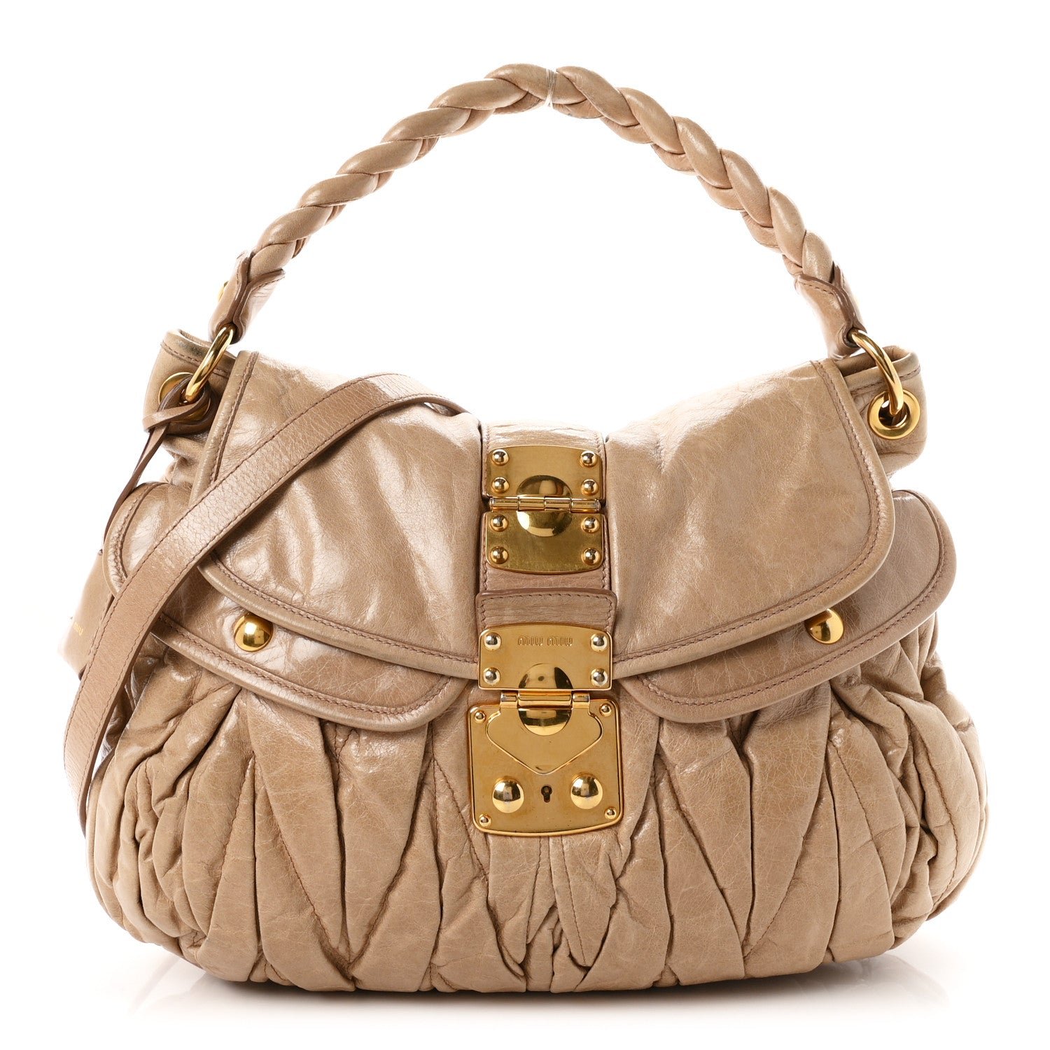 Miu Miu Nappa Matelasse Coffer Hobo Beige