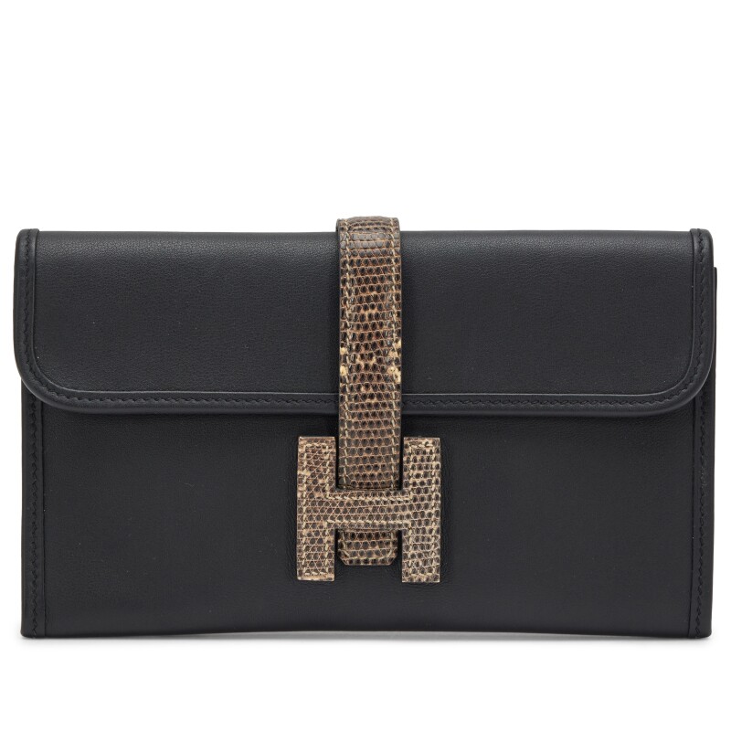 Hermes Black Swift Ombre Lizard Jige Touch Duo Clutch Palladium Hardware, 2019
