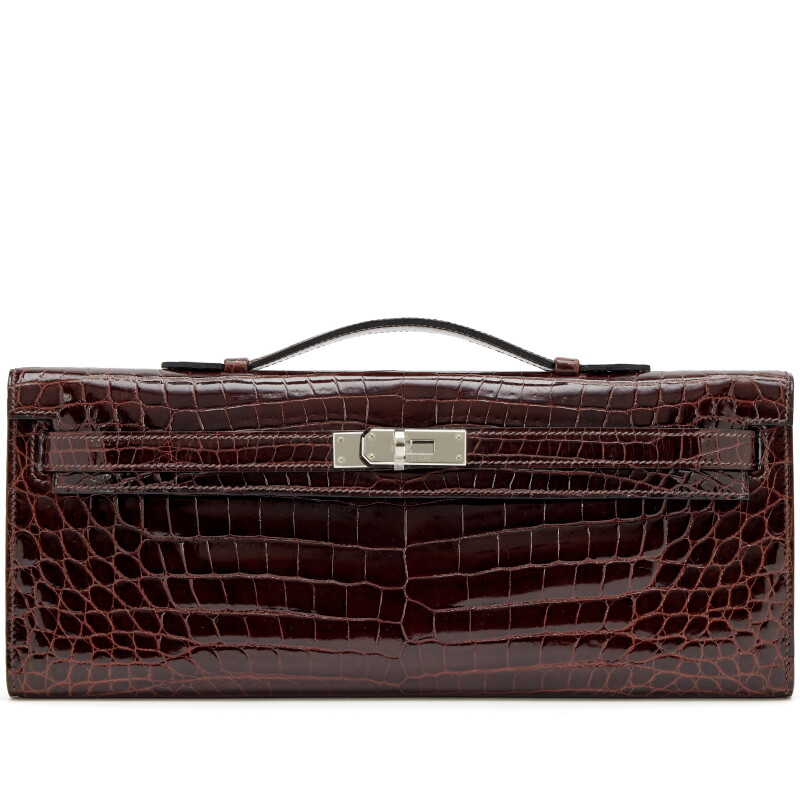 Havane Shiny Niloticus Crocodile Kelly Cut Pochette Palladium Hardware, 2011