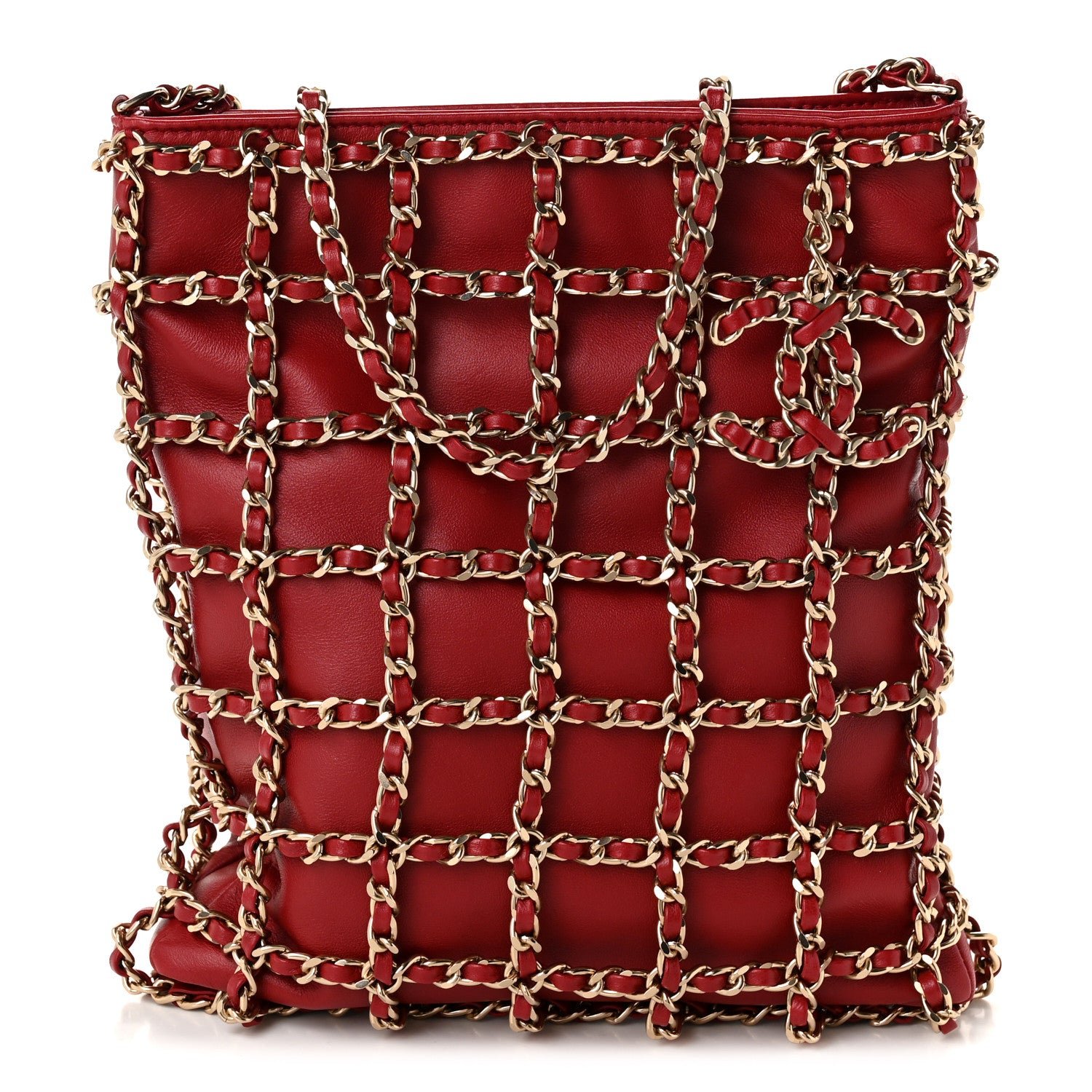 Chanel Lambskin Shopping Chain Tote Red