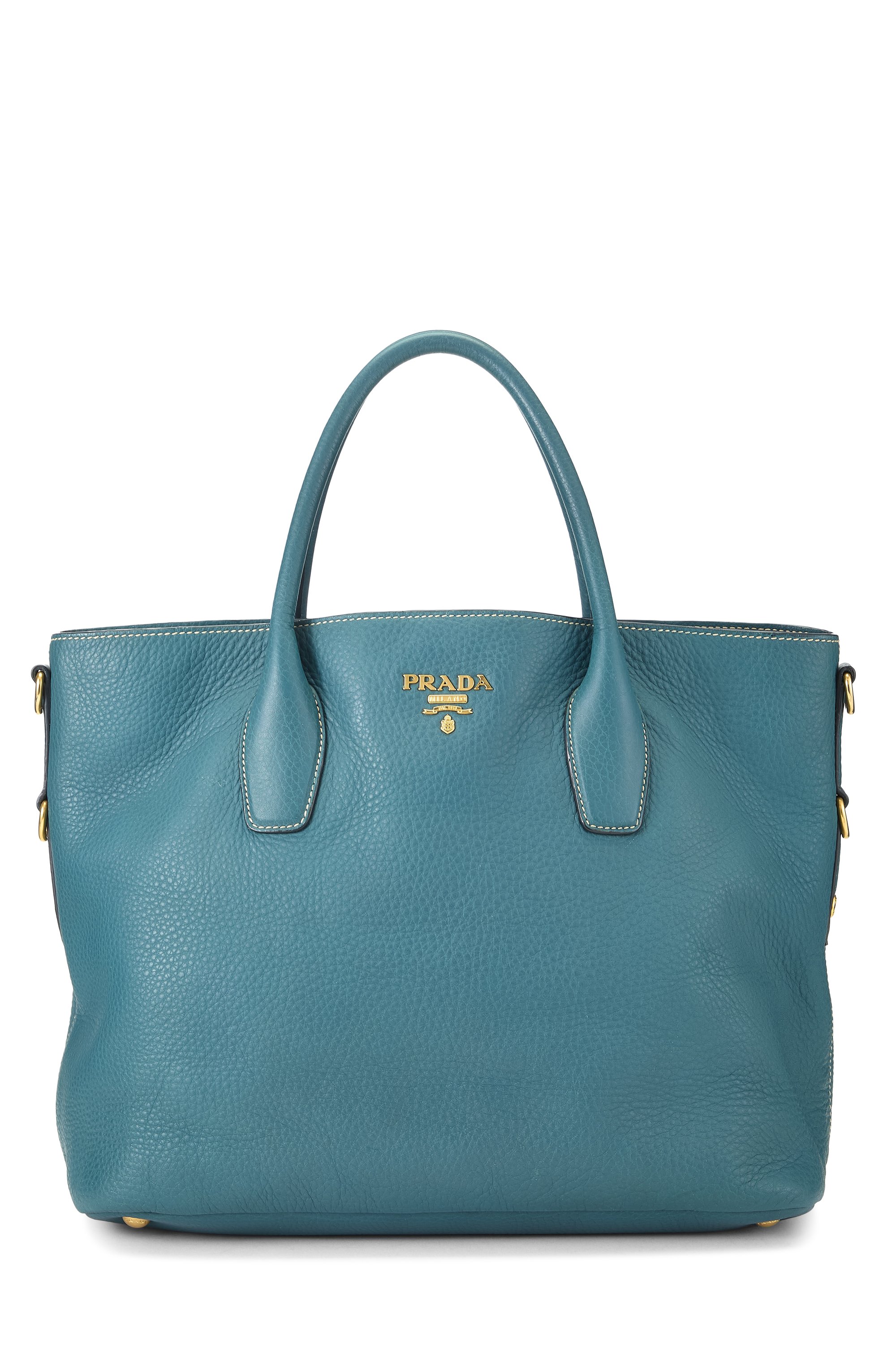 Prada Blue Vitello Daino Convertible Tote