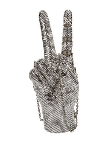 Judith Leiber Crystal Swarovski Crystal War And Peace Minaudiere Clutch Silver