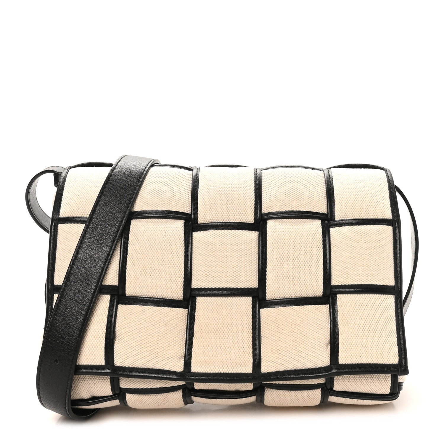 Bottega Veneta Canvas Intrecciato Padded Cassette Crossbody Bag Natural Black