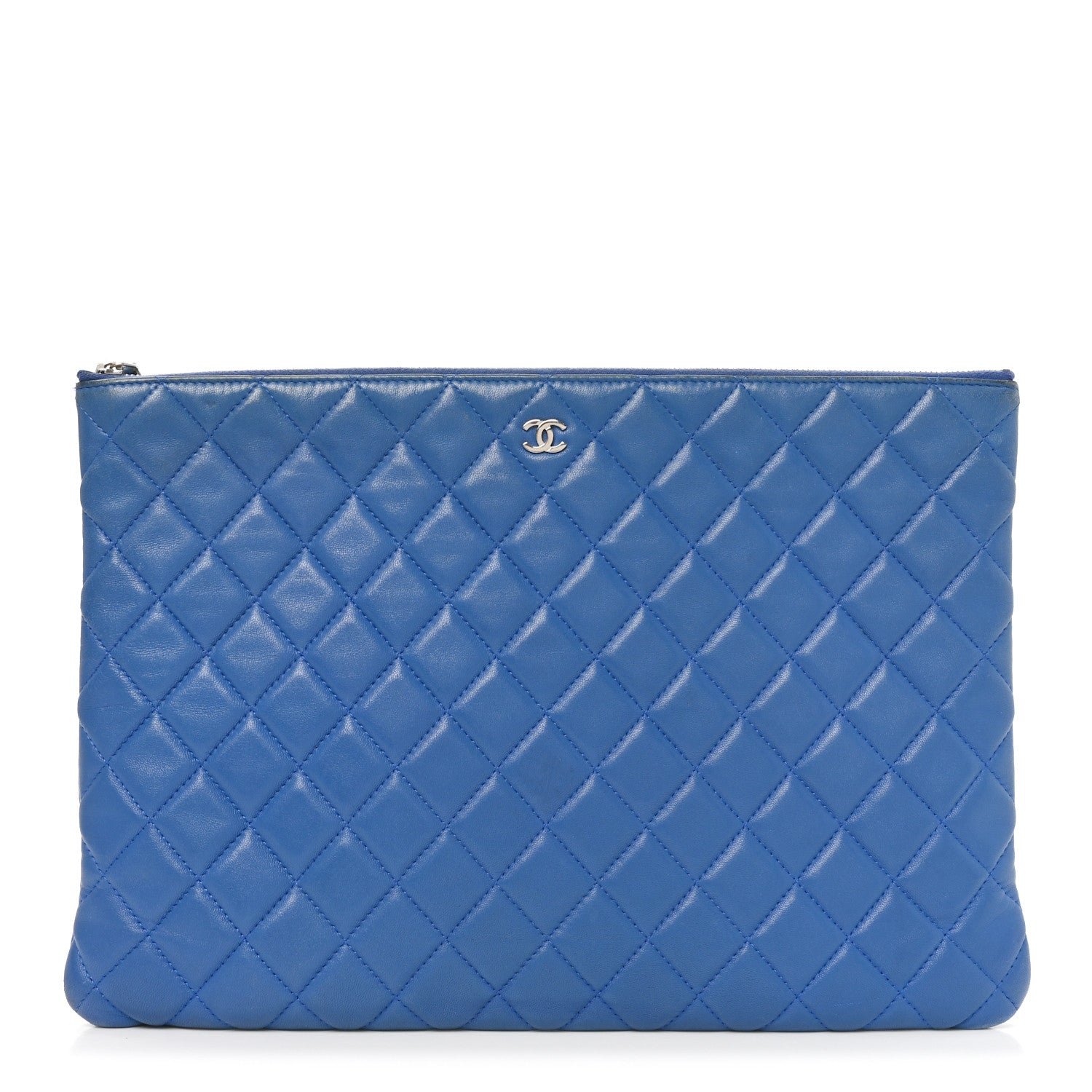 Chanel Lambskin Quilted Large Cosmetic Case Blue