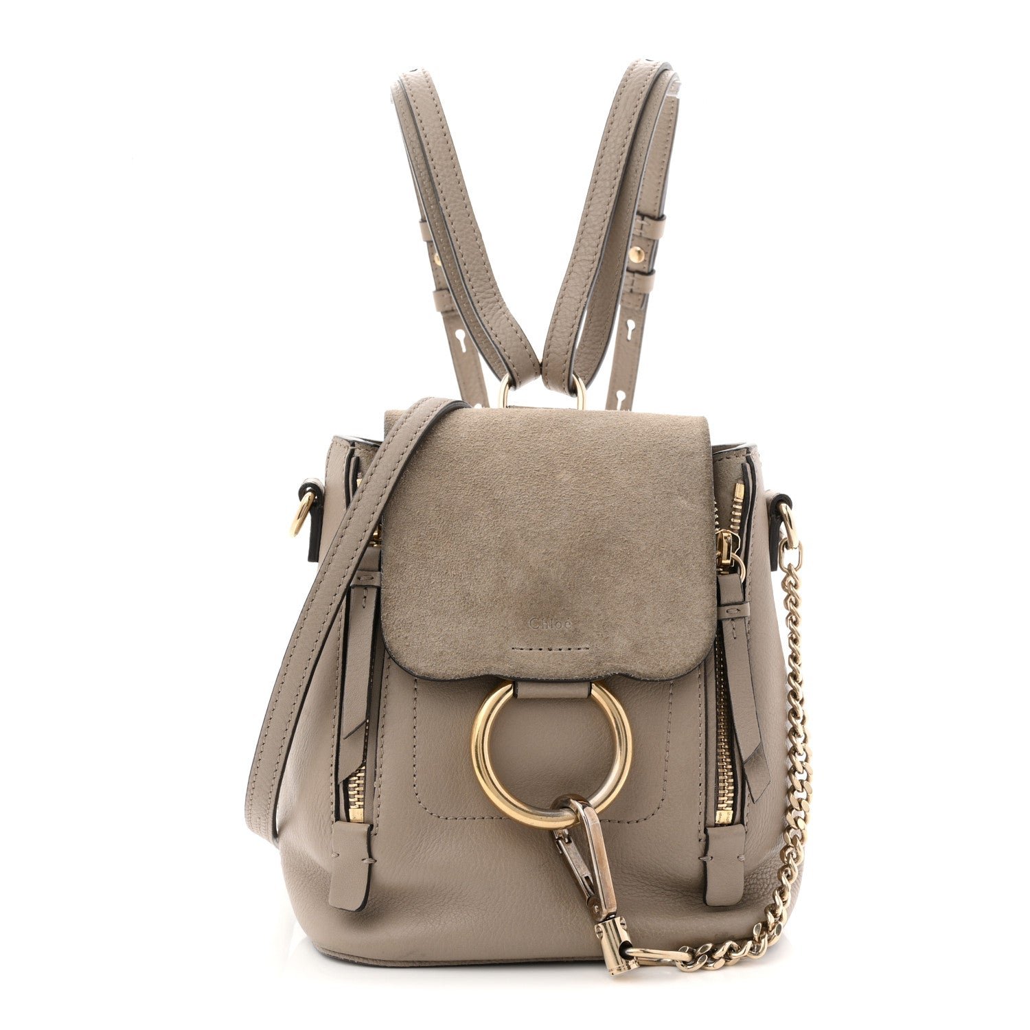 Chloe Chloe Suede Calfskin Mini Faye Backpack Motty Grey