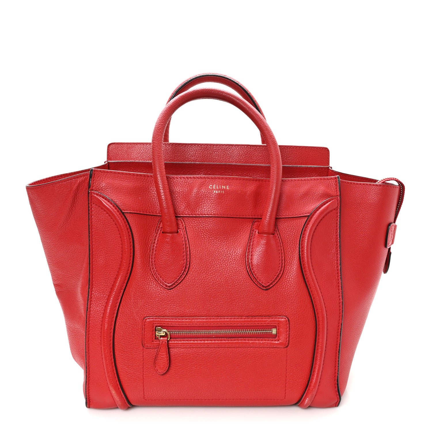 Celine Drummed Calfskin Mini Luggage Coquelicot